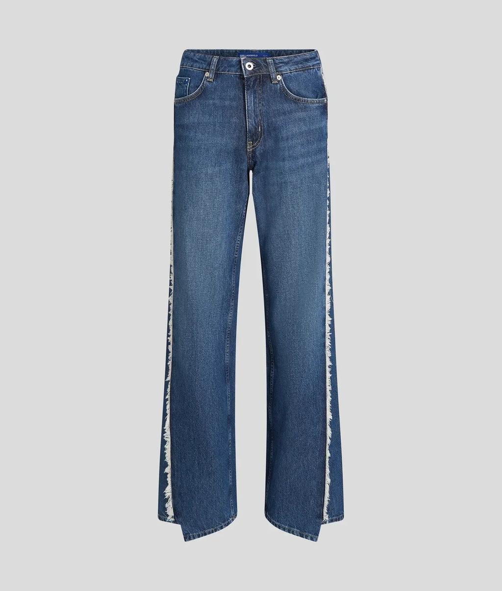 KARL FRINGED MID-RISE RELAXED JEANS